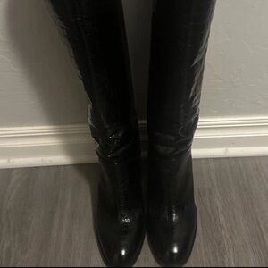 Banana Republic Tall High Heel Black Pebble  Leather Boot Women Size 10
